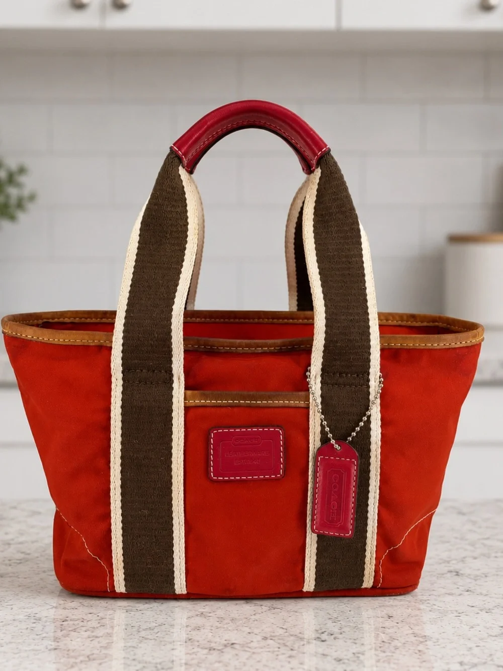 Coach Hampton Mini Tote 6260 Orange Nylon Leather Trim Y2K